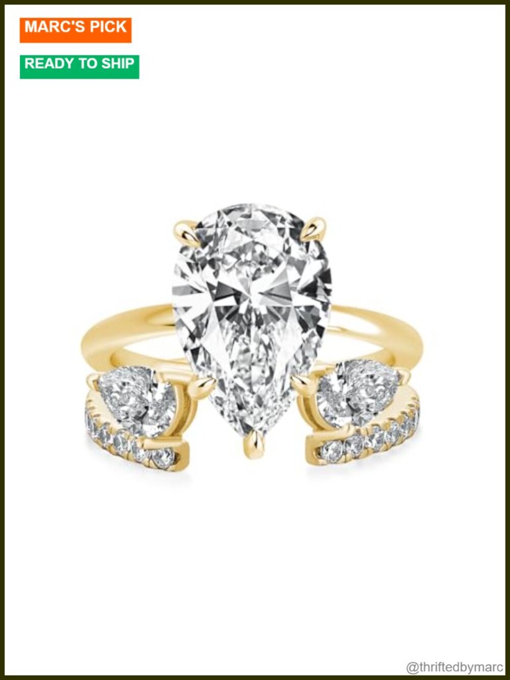 4 Carat Pear Cut CZ Bridal Set 14K Gold Plated S925 Silver Engagement Wedding